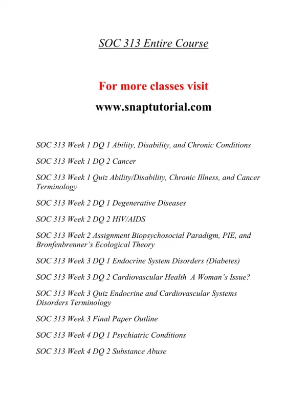 SOC 313 EXceptional Education/snaptutorial.COM