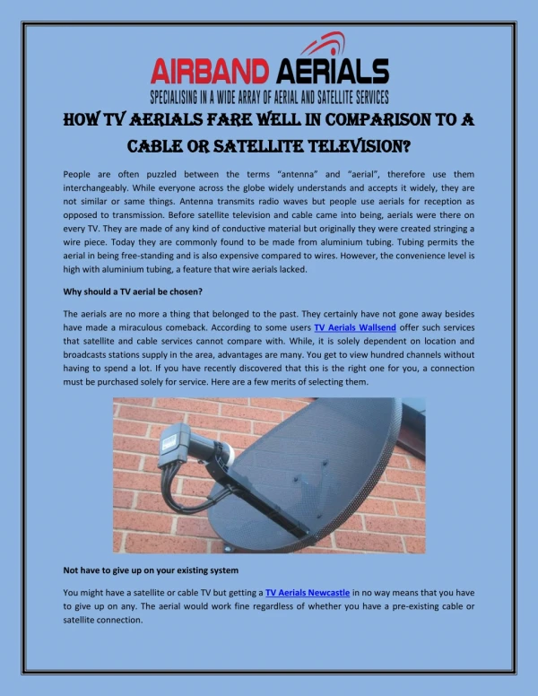 How TV Aerials Fare Well in Comparison to a Cable or Satellite Television?