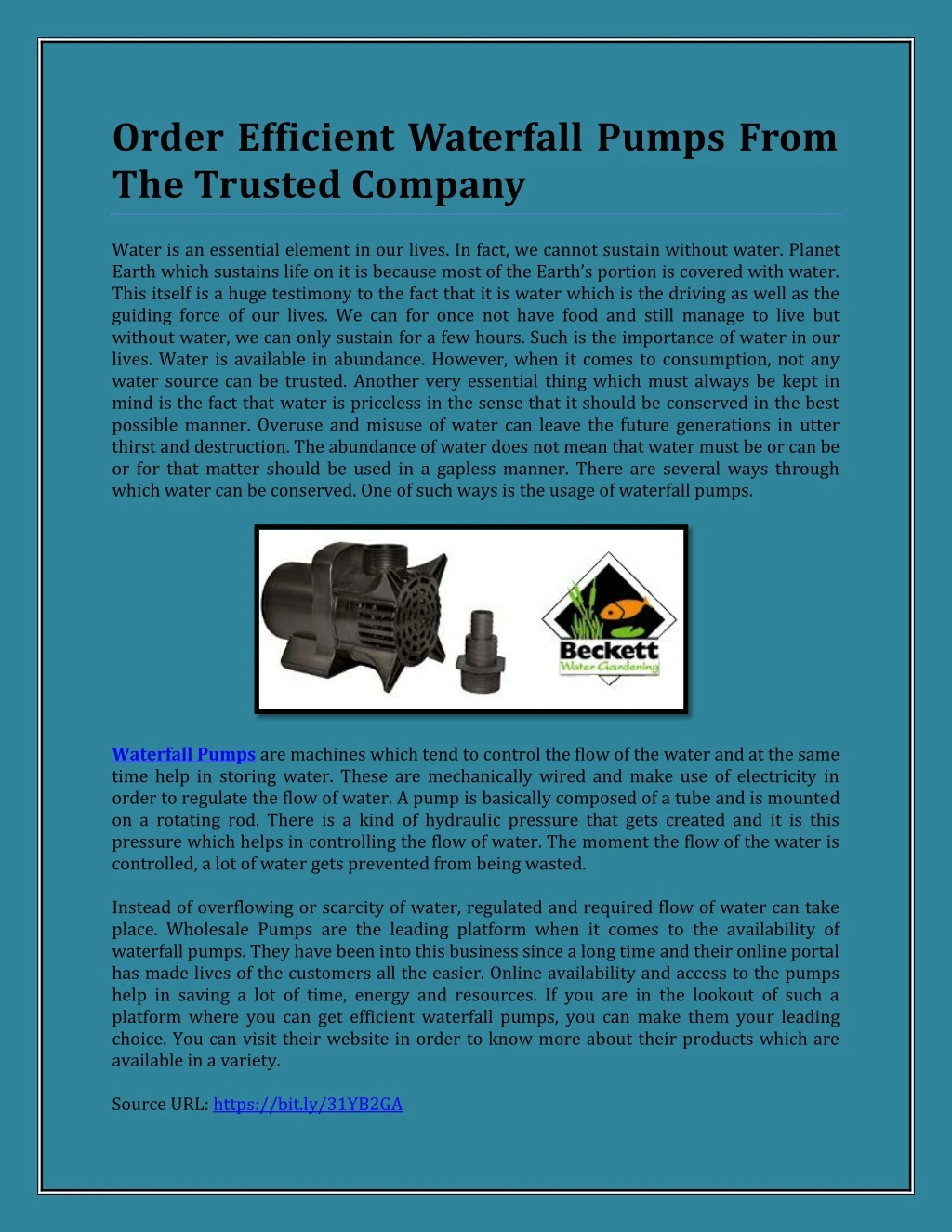 order efficient waterfall pumps from the trusted