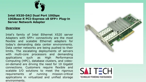 Intel X520-DA2 Dual Port 10Gbps 10GBase-X PCI-Express x8 SFP Plug-in Server Network Adapter