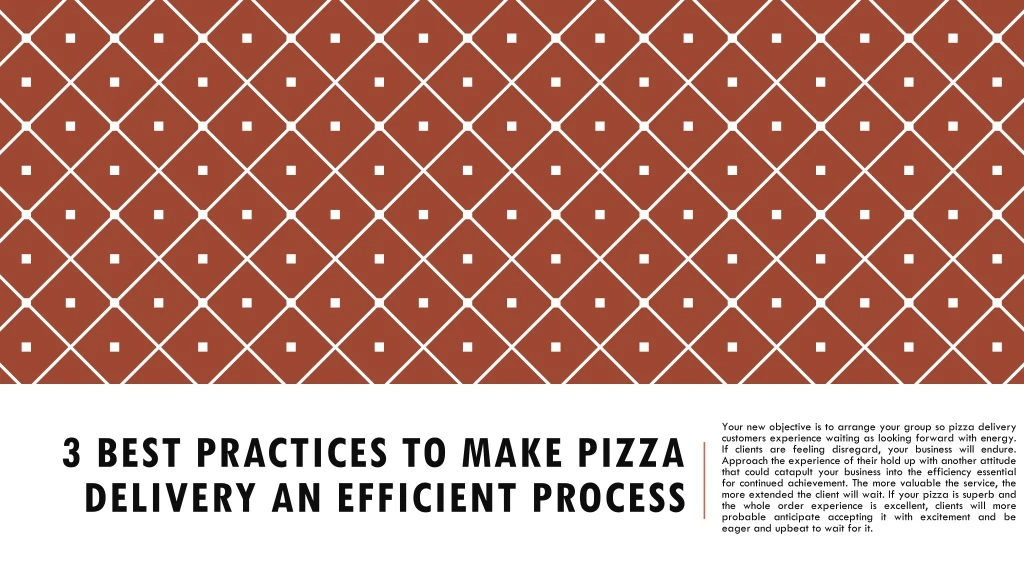 3 best practices to make pizza delivery an efficient process