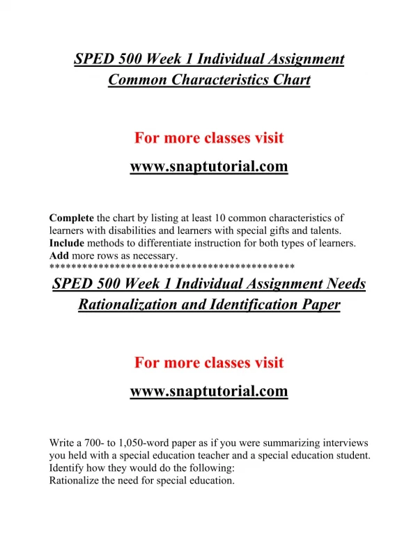 SPED 500 EXceptional Education/snaptutorial.COM