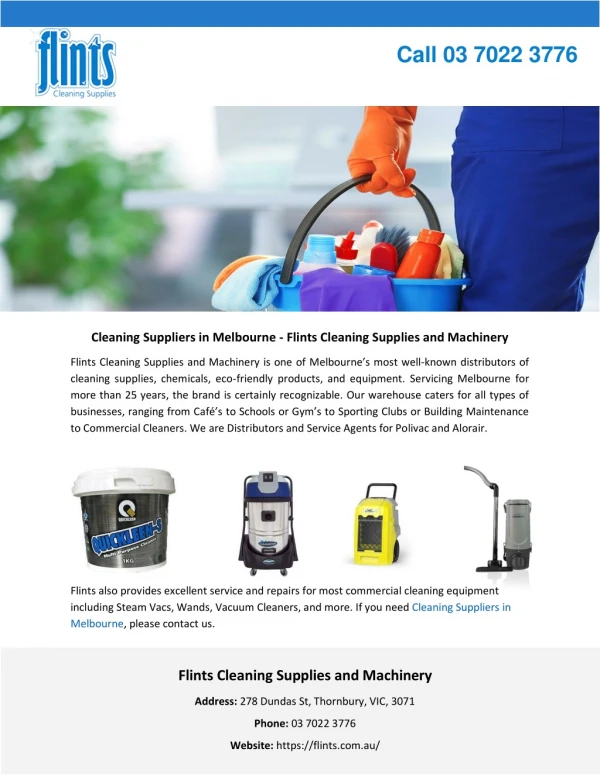 Cleaning Suppliers in Melbourne - Flints Cleaning Supplies and Machinery