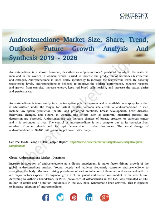 Androstenedione Market to Witness Moderate Growth Rate to 2026