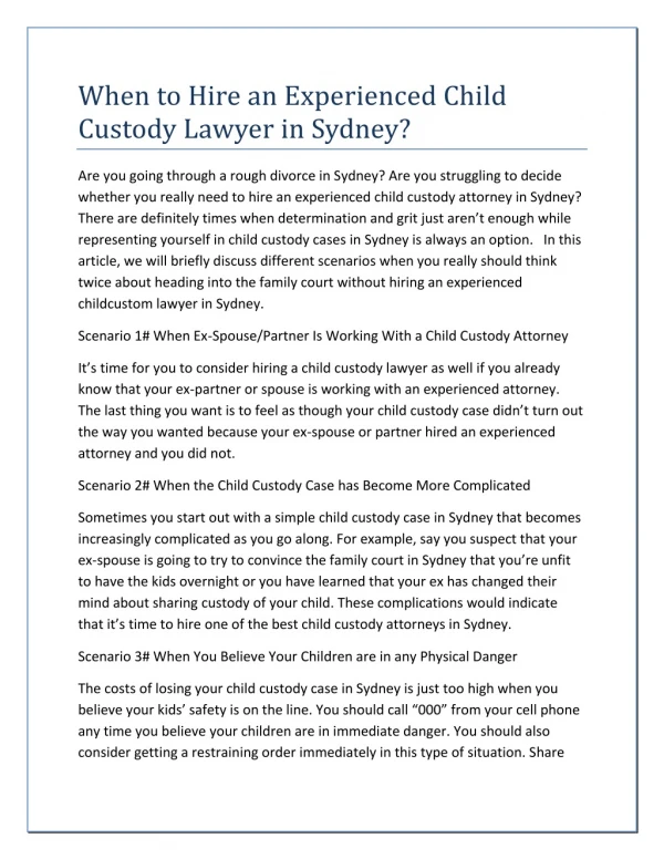 When to Hire an Experienced Child Custody Lawyer in Sydney?