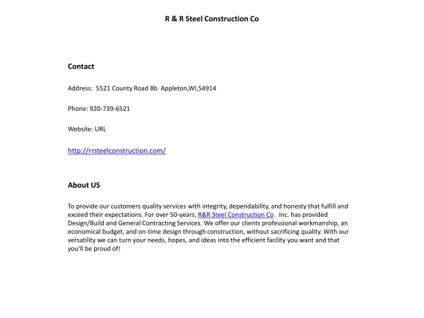 R & R Steel Construction Co