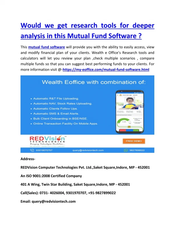 Would we get research tools for deeper analysis in this Mutual Fund Software ?