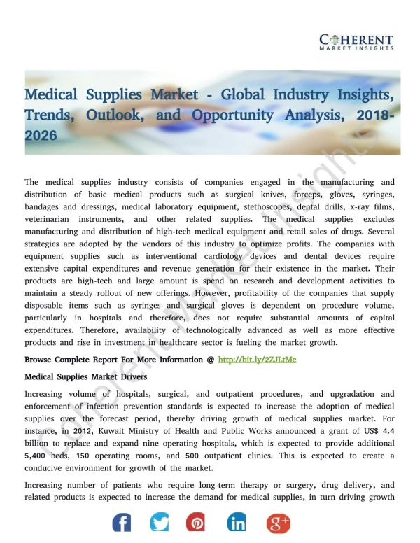 Medical Supplies Market - Industry Insights, Trends, Outlook, and Opportunity Analysis, 2018-2026