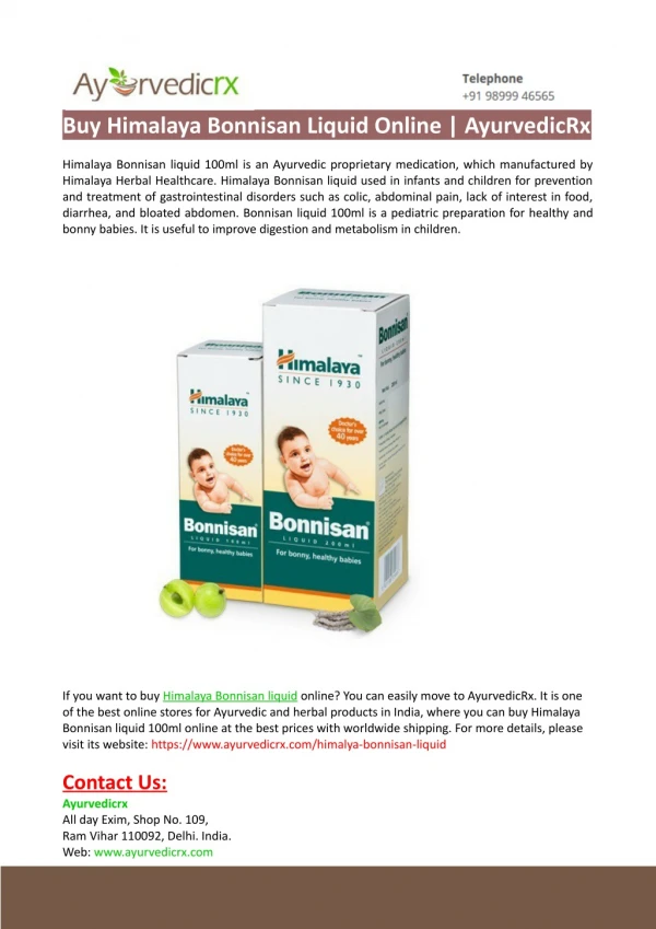 Buy Himalaya Bonnisan Liquid Online-AyurvedicRx