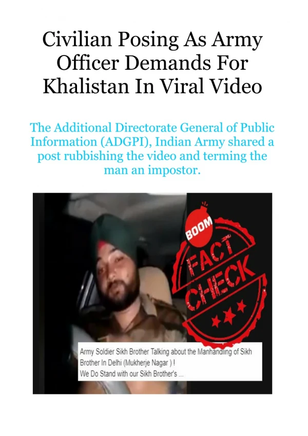 Civilian Posing as Army Officer Demands for Khalistan in Viral Video