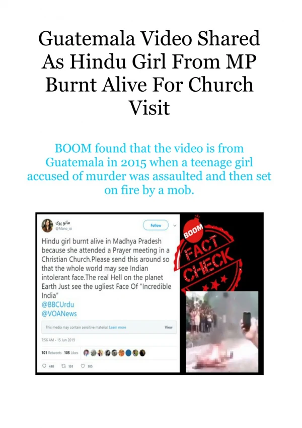 Guatemala Video Shared as Hindu Girl From MP Burnt Alive for Church Visit