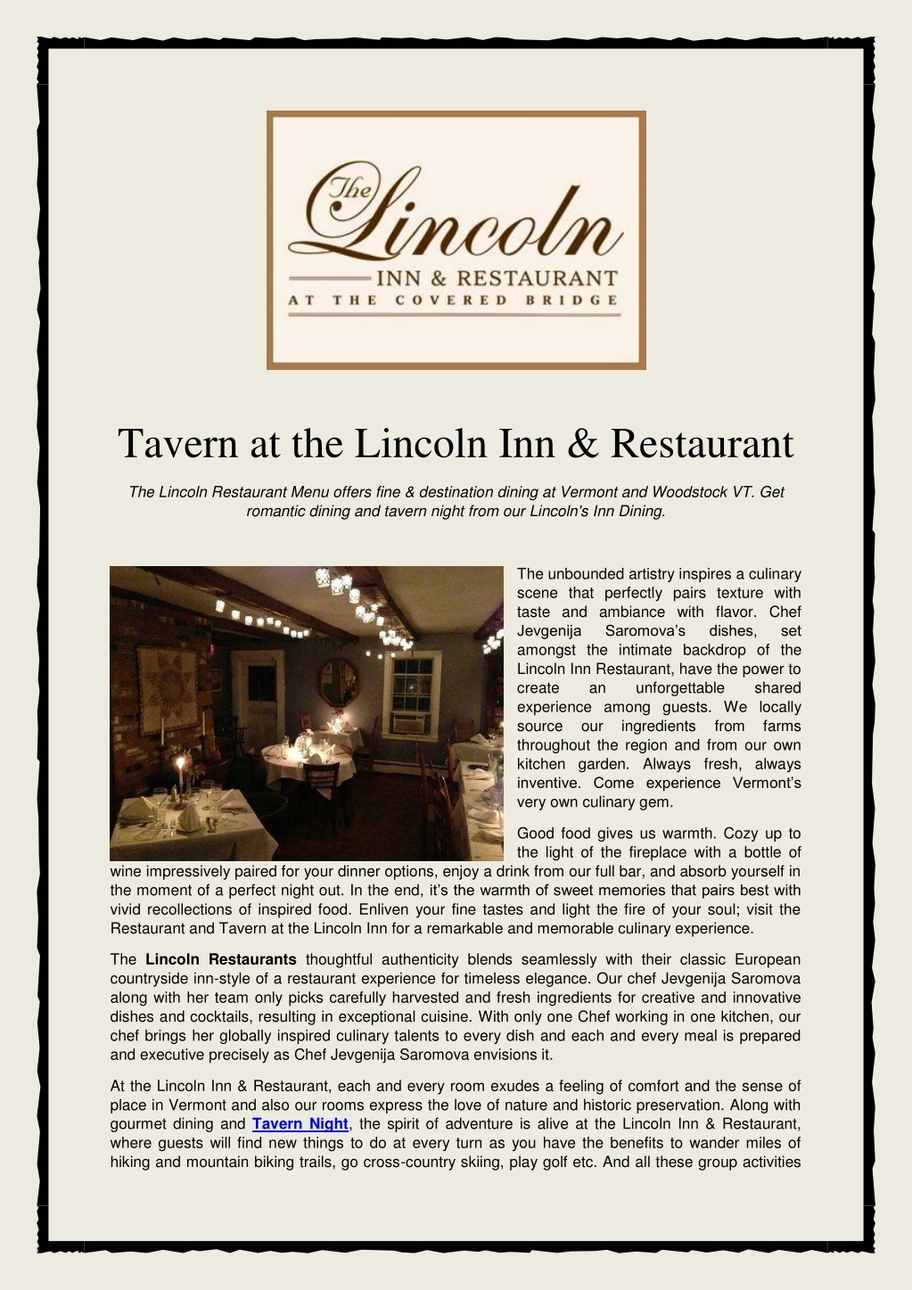 tavern at the lincoln inn restaurant