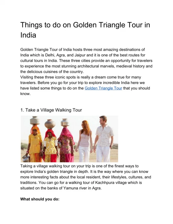 Things to do on Golden Triangle Tour India
