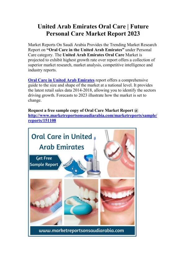 United Arab Emirates Oral Care Market Outlook and Forecast up to 2023