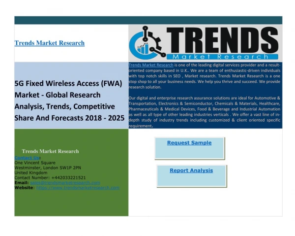 5G Fixed Wireless Access (FWA) Market to Witness a Pronounce Growth during 2018-2025