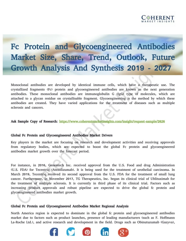 Fc Protein and Glycoengineered Antibodies Market to Reflect Steady Growth 2027