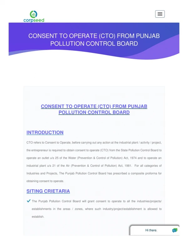 Consent to Operate (CTO) From Punjab Pollution Control Board