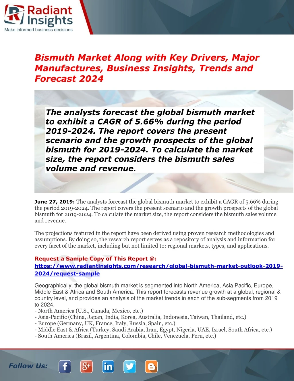 bismuth market along with key drivers major