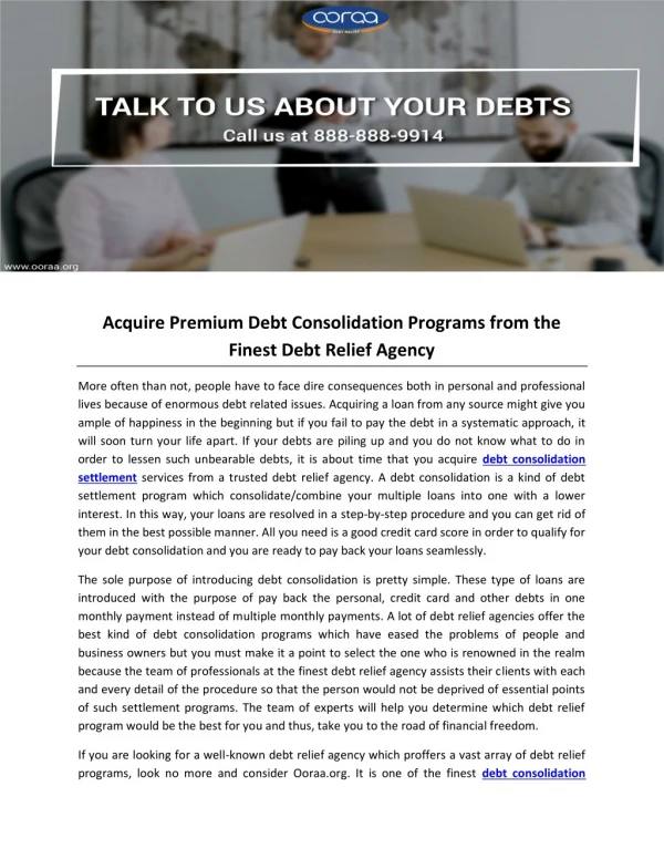 Acquire Premium Debt Consolidation Programs from the Finest Debt Relief Agency