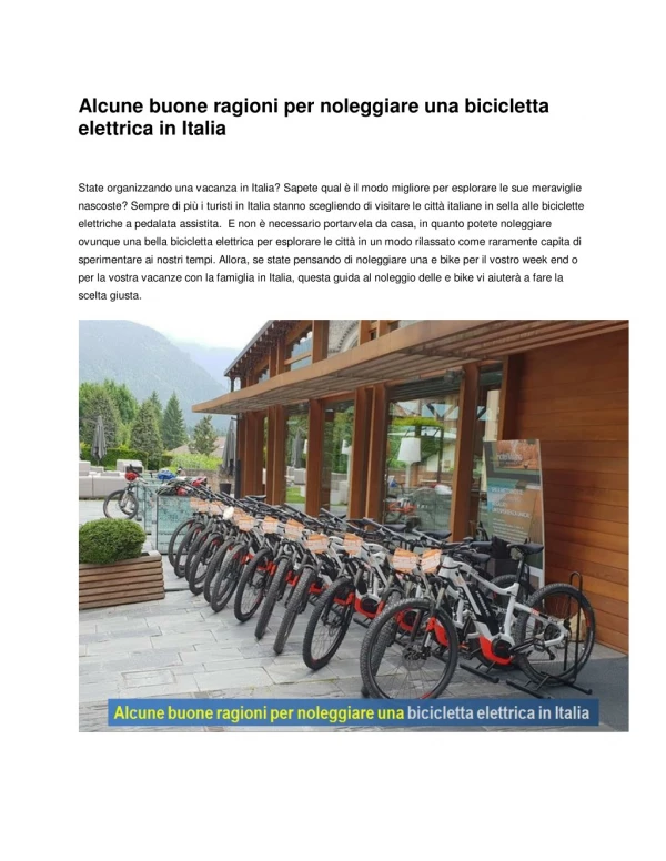 Alcune buone ragioni per noleggiare una bicicletta elettrica in Italia