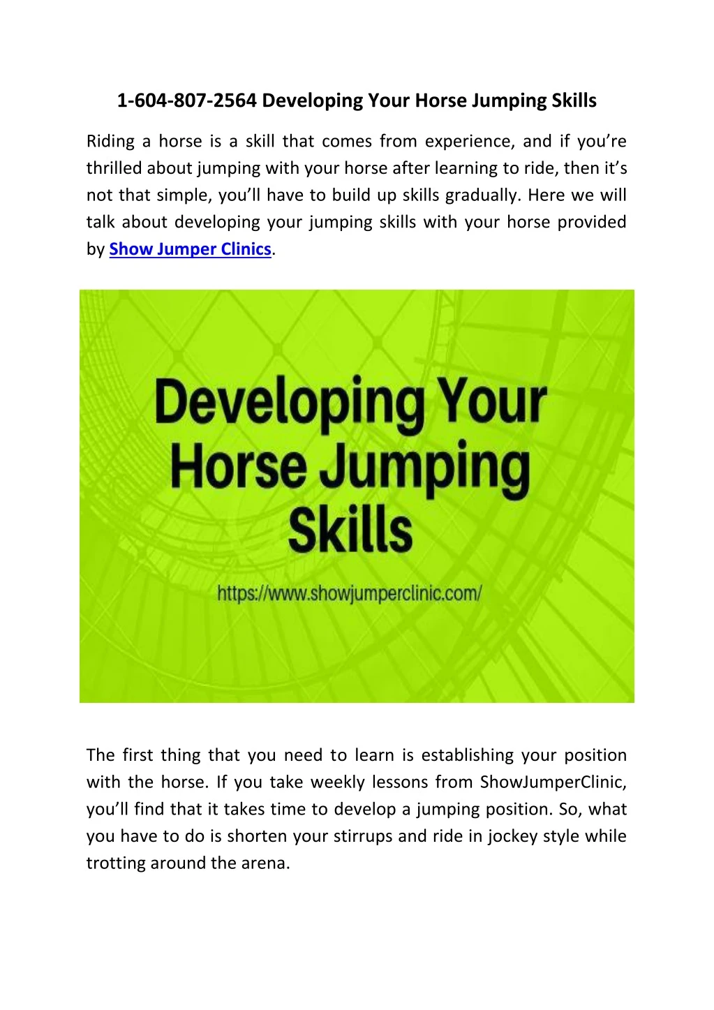 1 604 807 2564 developing your horse jumping