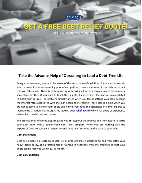 Take the Advance Help of Ooraa.org to Lead a Debt-Free Life