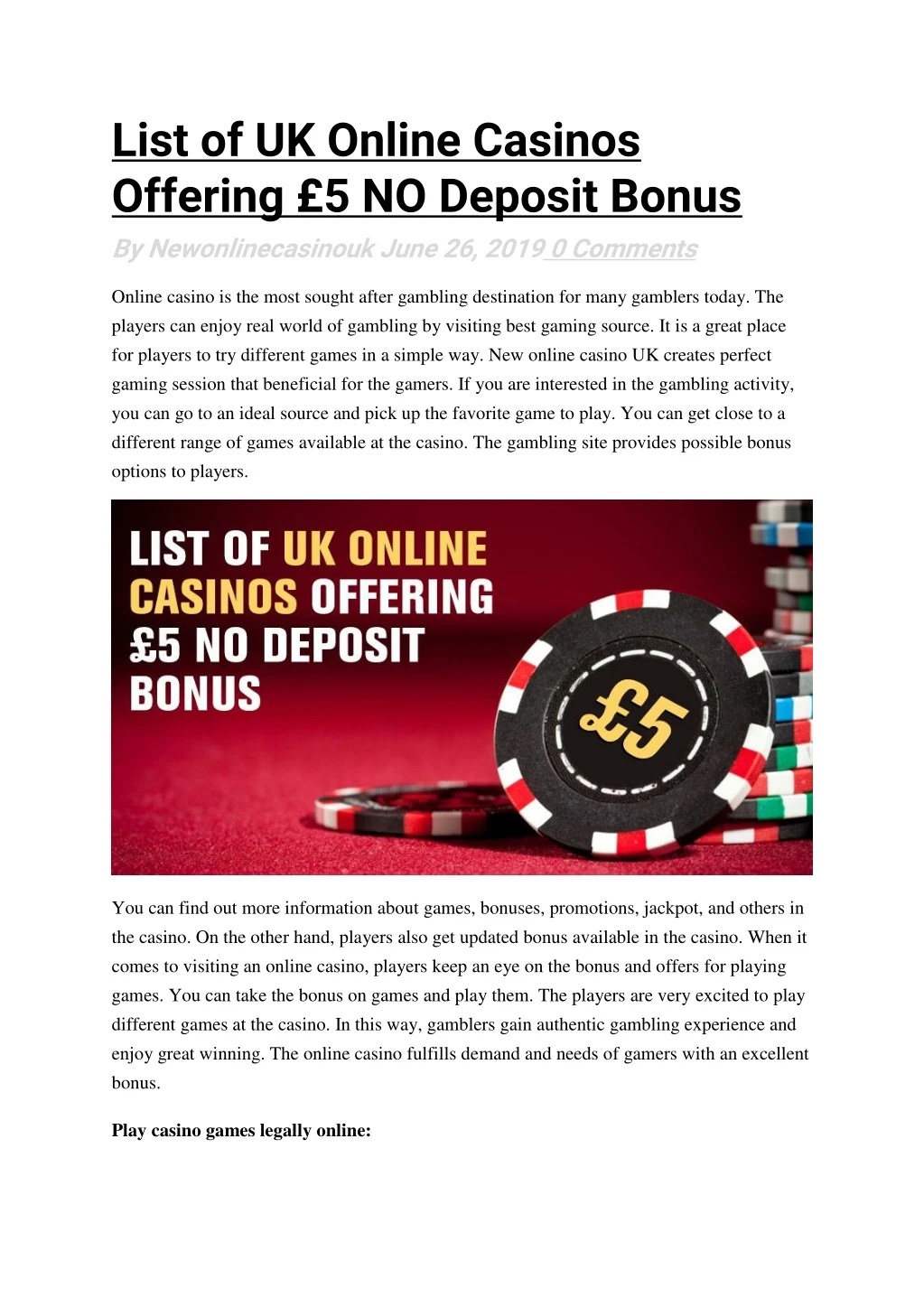 list of uk online casinos offering 5 no deposit