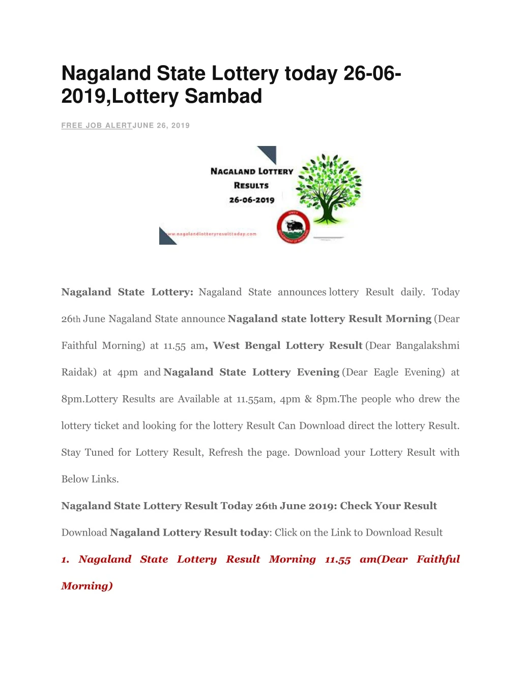 nagaland state lottery today 26 06 2019 lottery
