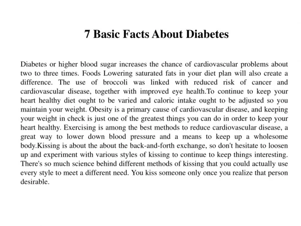 7 Basic Facts About Diabetes
