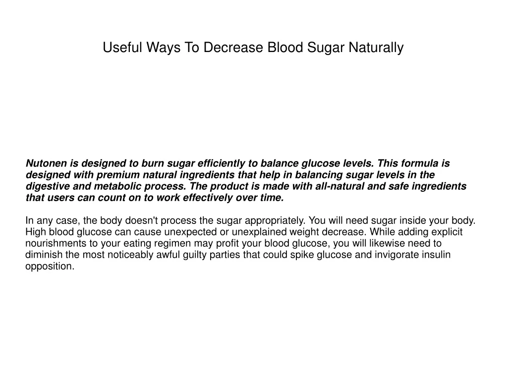 useful ways to decrease blood sugar naturally