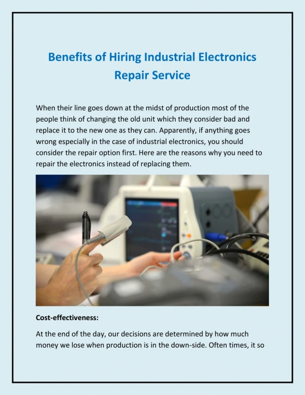 Benefits of Hiring Industrial Electronics Repair Service