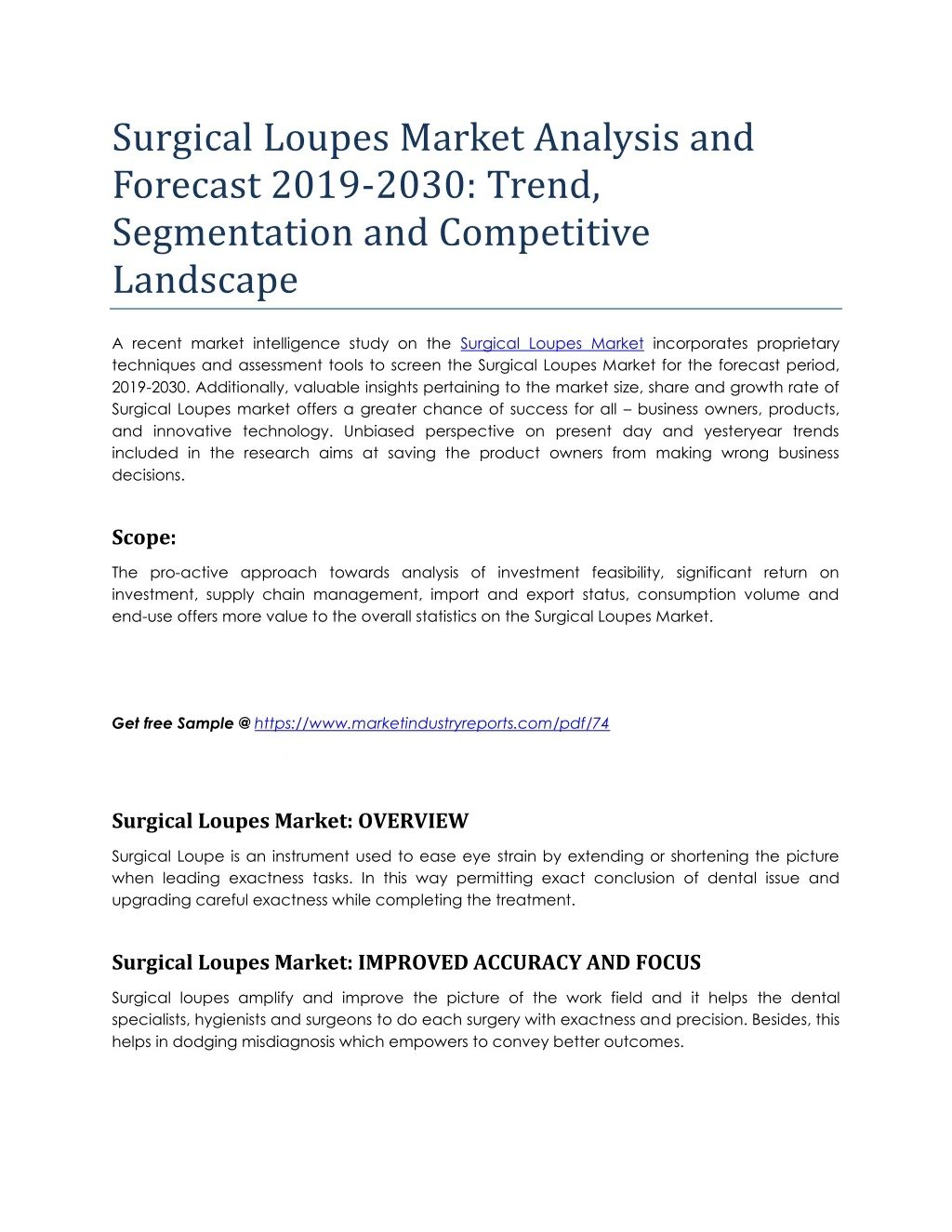 surgical loupes market analysis and forecast 2019