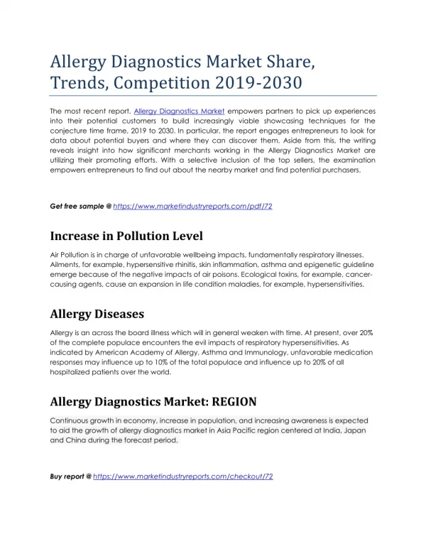 Allergy Diagnostics Market Share, Trends, Competition 2019-2030