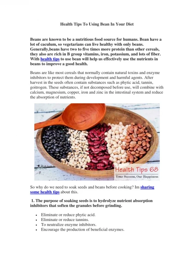 The Most Health Tips To Using Bean In Your Diet