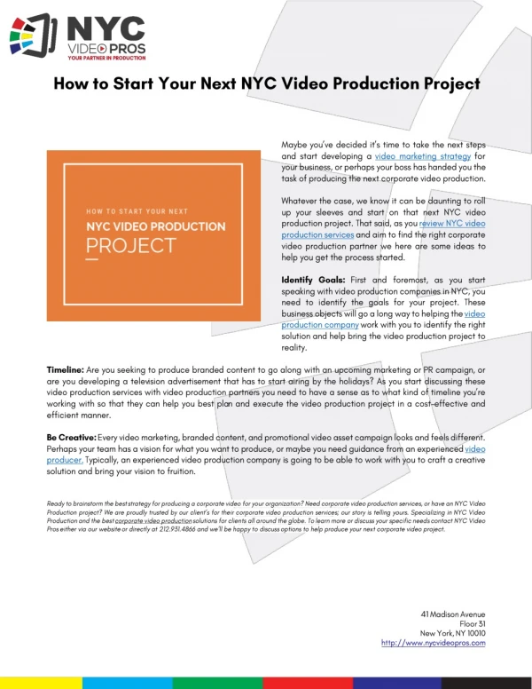 How to Start Your Next NYC Video Production Project