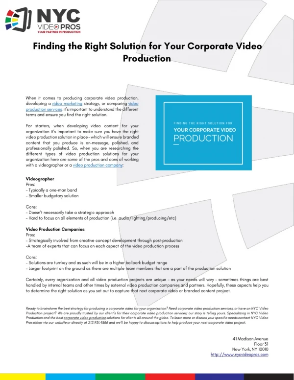 Finding the Right Solution for Your Corporate Video Production