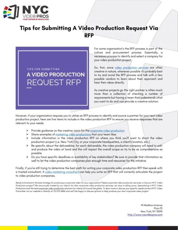 Tips For Submitting A Video Production Request via RFP