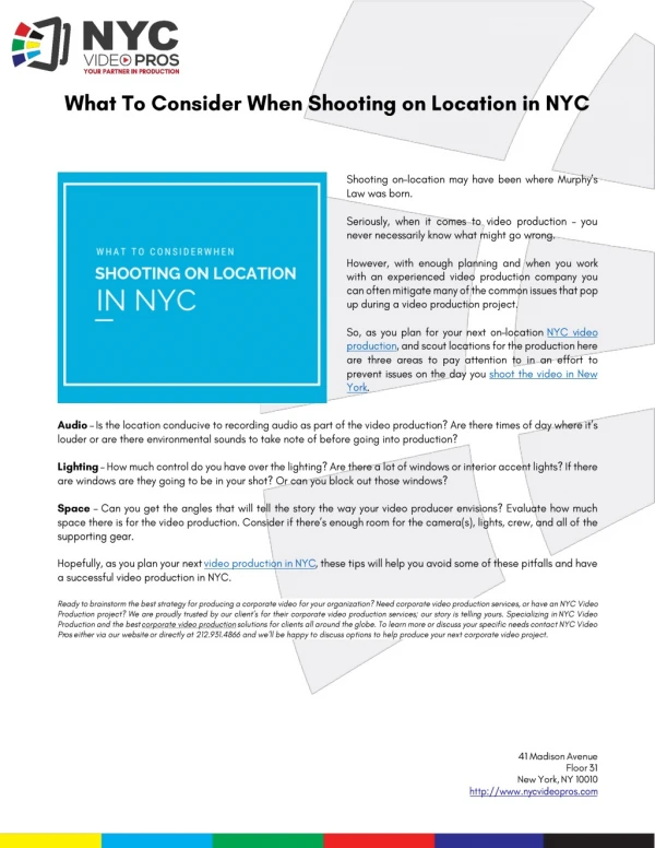 What To Consider When Shooting on Location in NYC