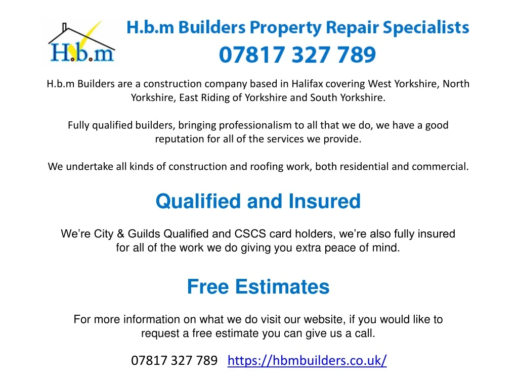 h b m builders are a construction company based