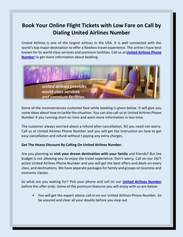Book Your Online Flight Tickets with Low Fare on Call by Dialing United Airlines Number