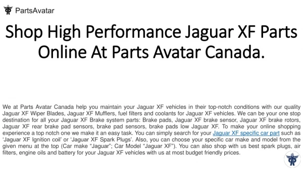 Buy Top Brand Jaguar XF Parts Online at Parts Avatar Canada.