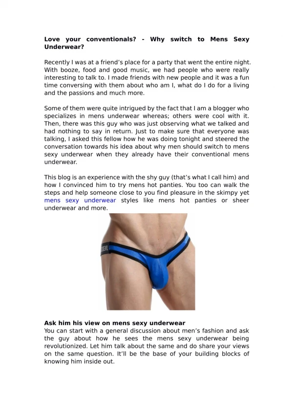 Love your conventionals? - Why switch to Mens Sexy Underwear?