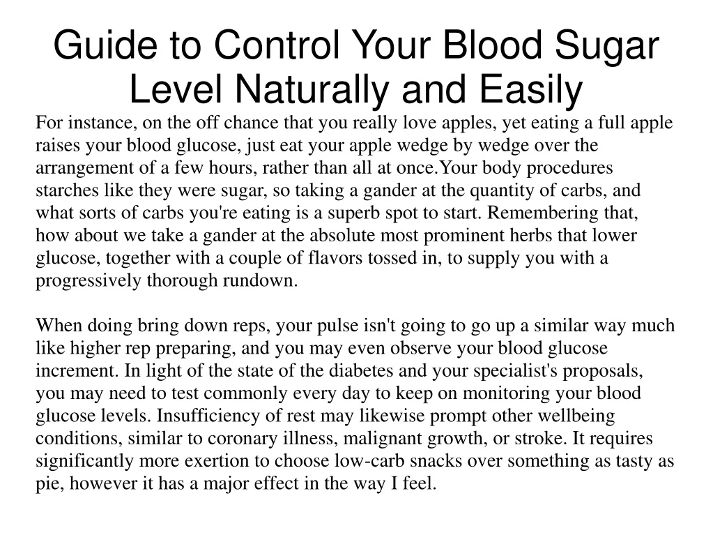 guide to control your blood sugar level naturally and easily