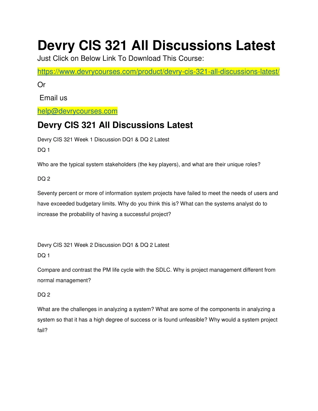 devry cis 321 all discussions latest just click
