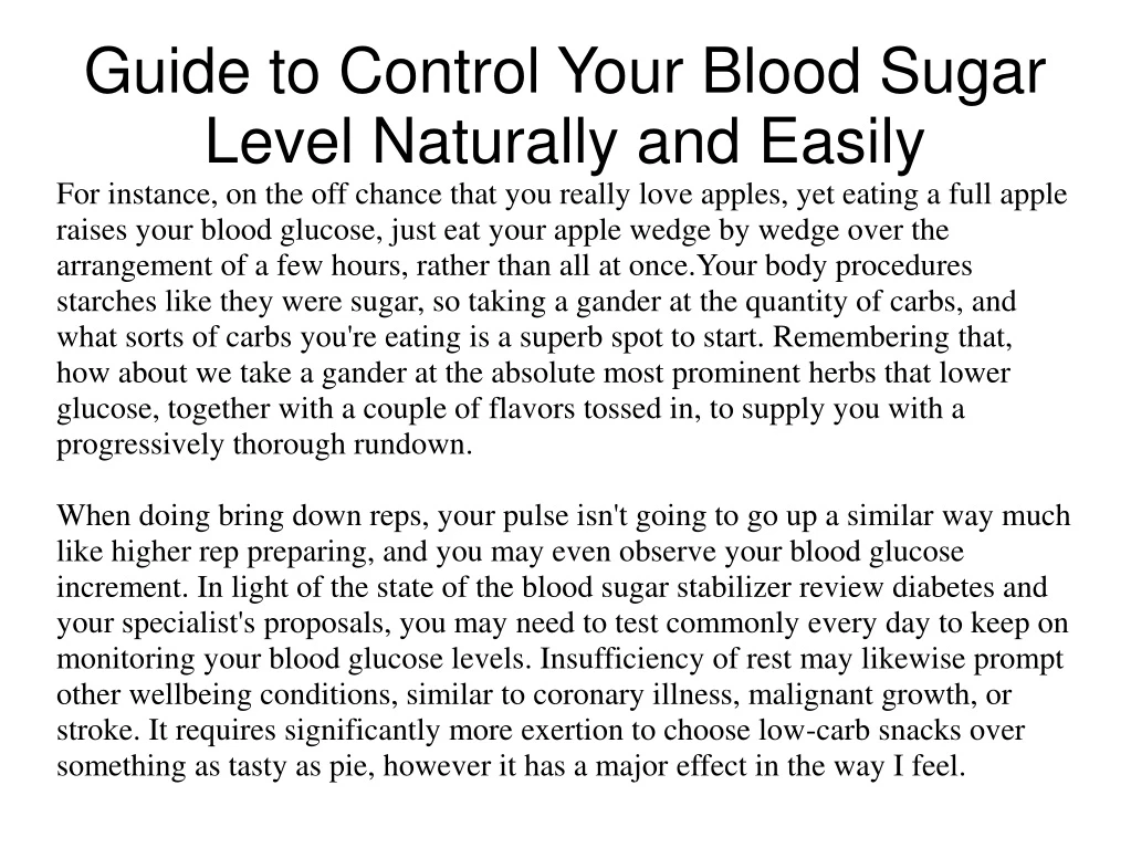 guide to control your blood sugar level naturally and easily