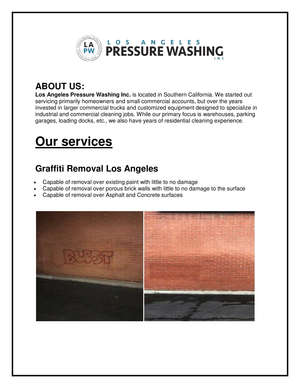 about us los angeles pressure washing