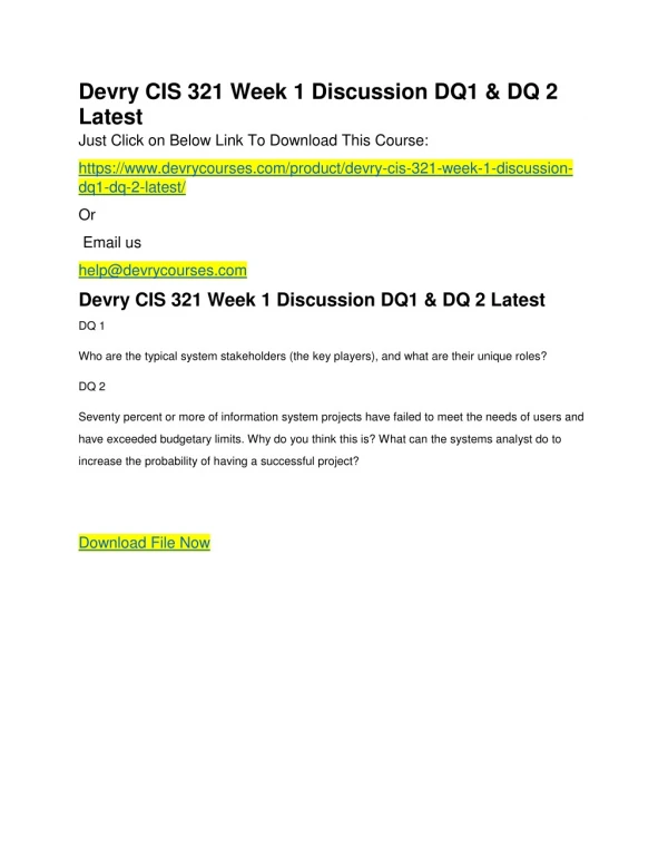 Devry CIS 321 Week 1 Discussion DQ1 & DQ 2 Latest