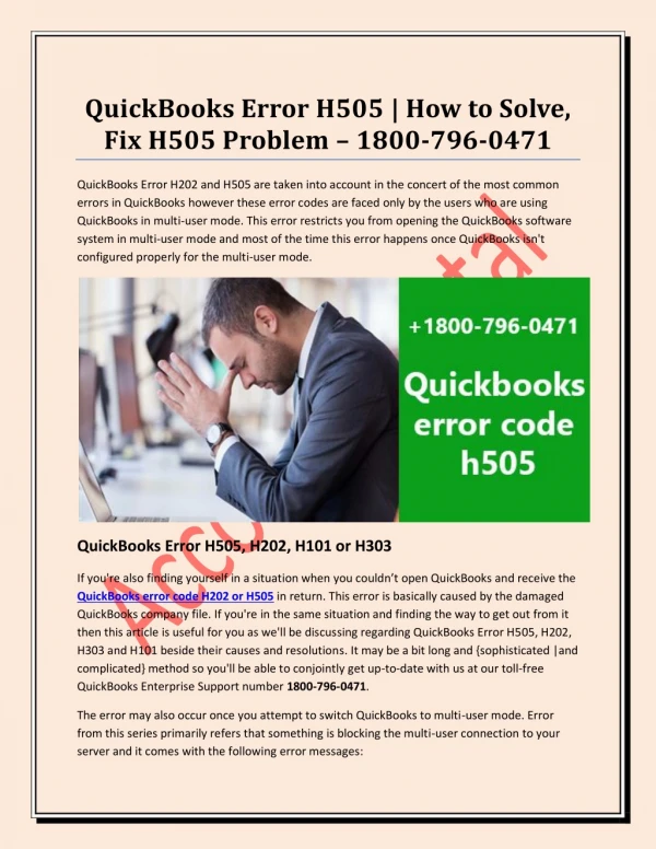 QuickBooks Error H505 How to Resolve and Fix | 18007960471