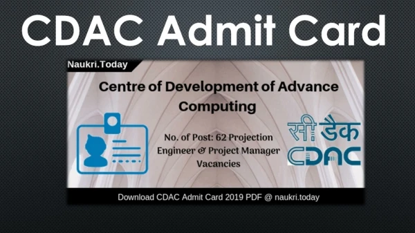 CDAC Admit Card 2019 For 62 Project Engineer & Manager Posts
