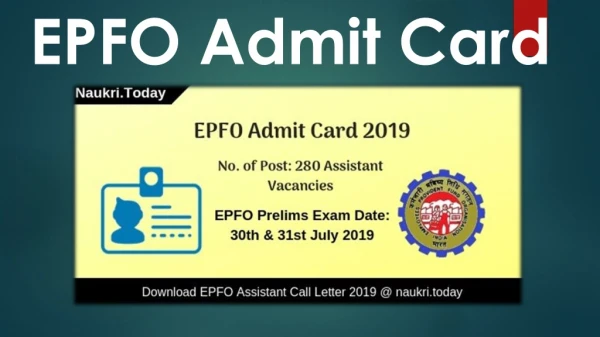 EPFO Admit Card 2019 for Assistant Pre Exam, EPFO Official Exam Date